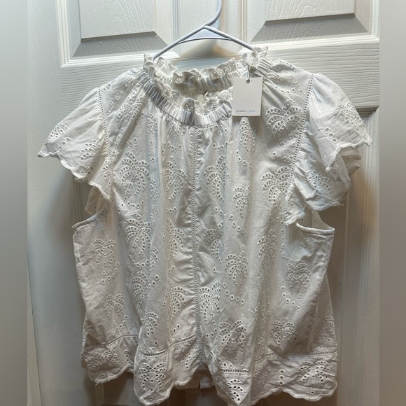 Jennifer & Grace Tops - White Eyelet Ruffle-Sleeve Blouse